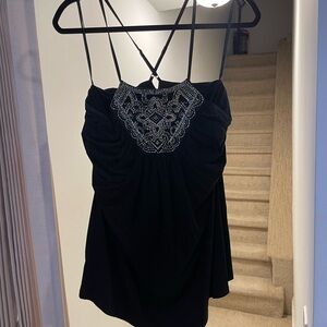 White House Black Market Black Camisole with Silver Embellishments